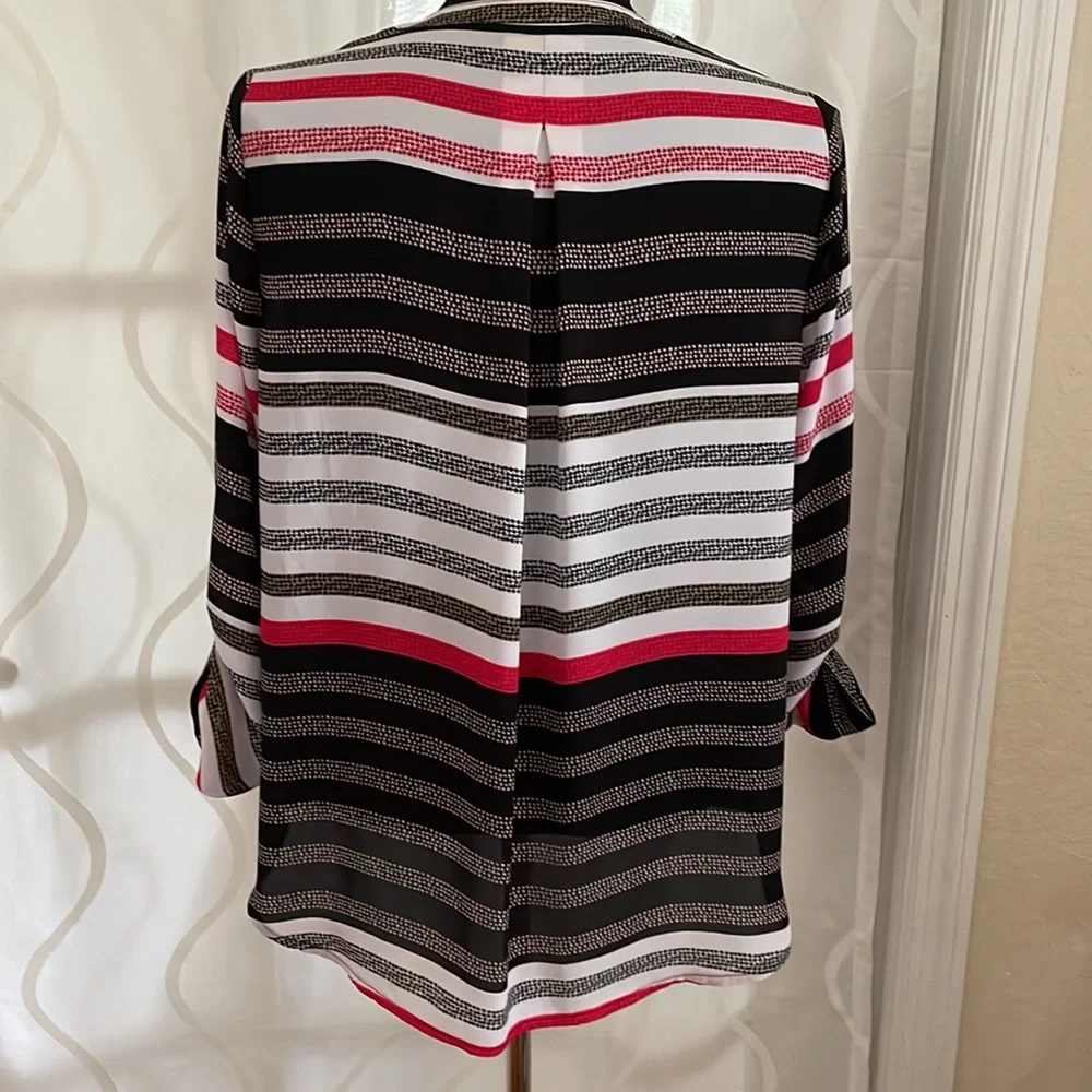 Liz Claiborne Red, White & Black Striped Blouse, Size PS - Picture 4 of 5